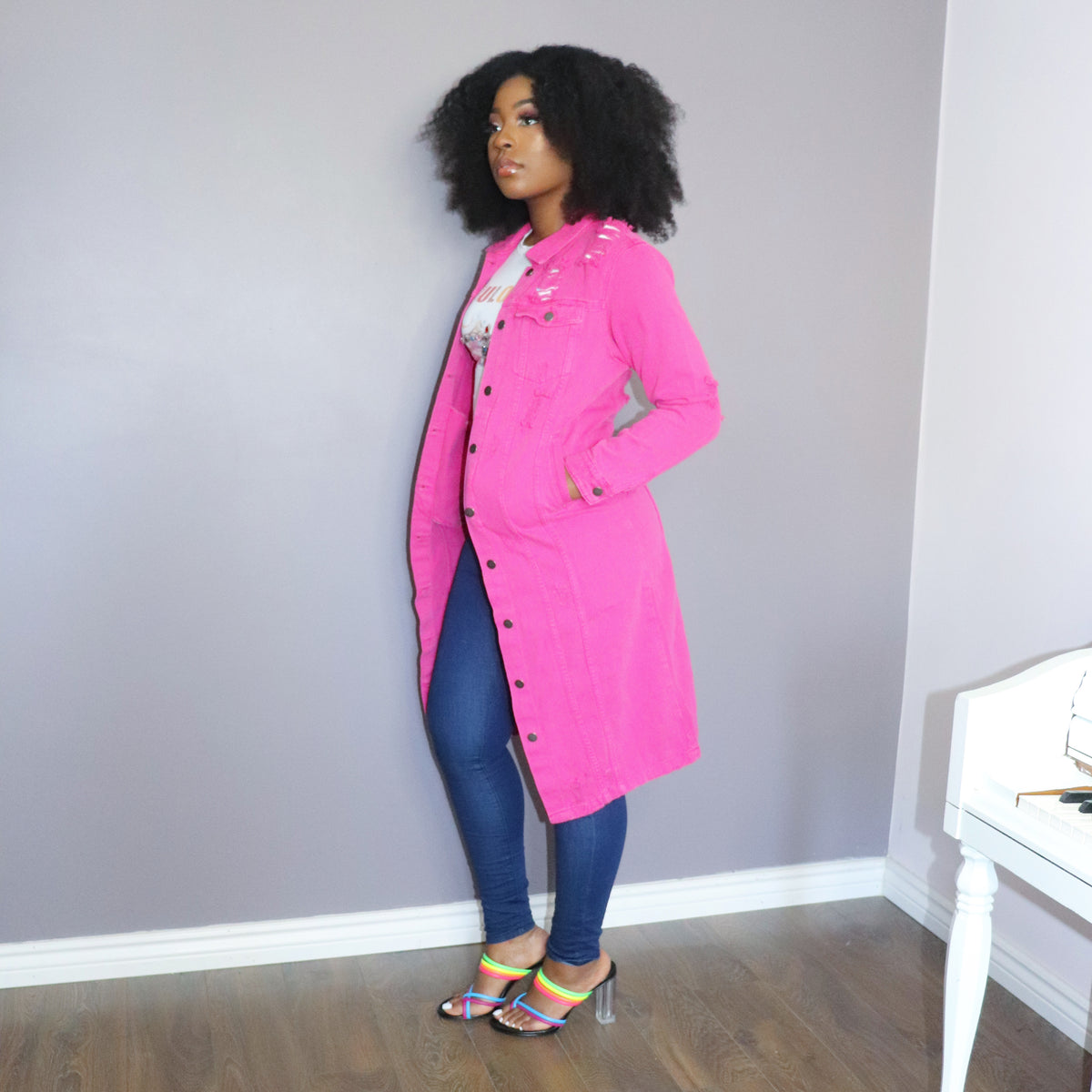 Hot pink shop duster coat