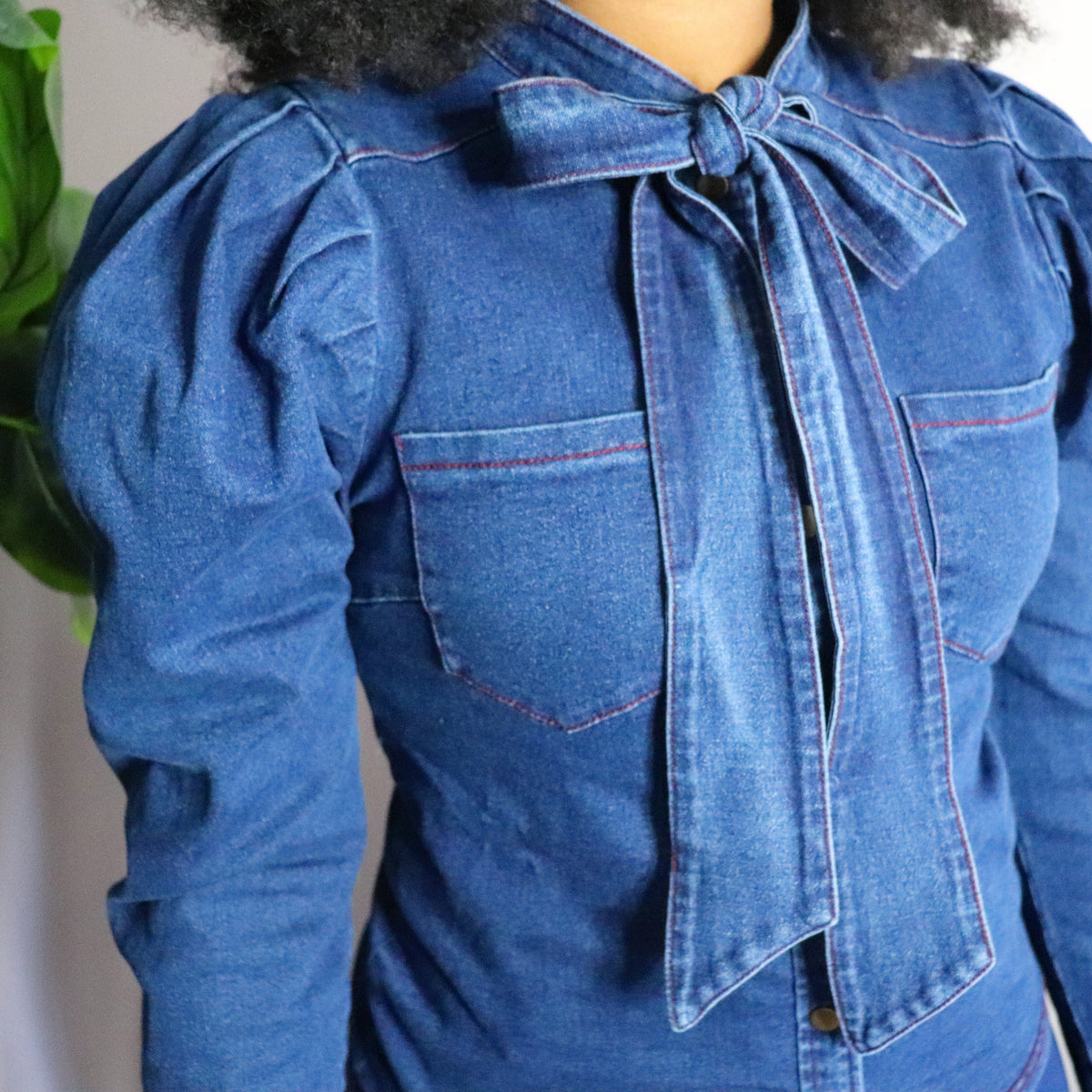 Denim Puff Sleeve Button Up Blouse – LauriEva