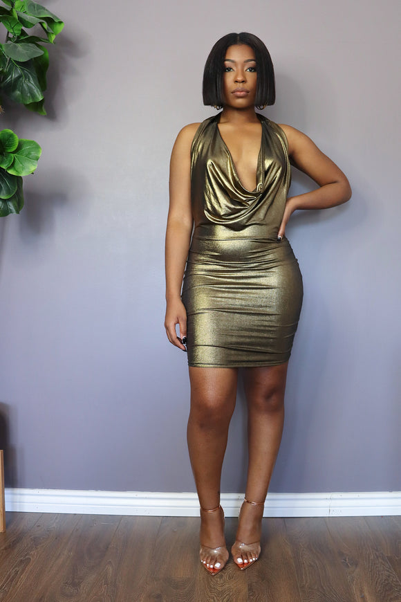 FOOL FOR YOU Metallic Gold Dress