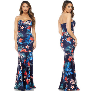 SCARLETT Floral Print Strapless Maxi Dress in NAVY BLUE