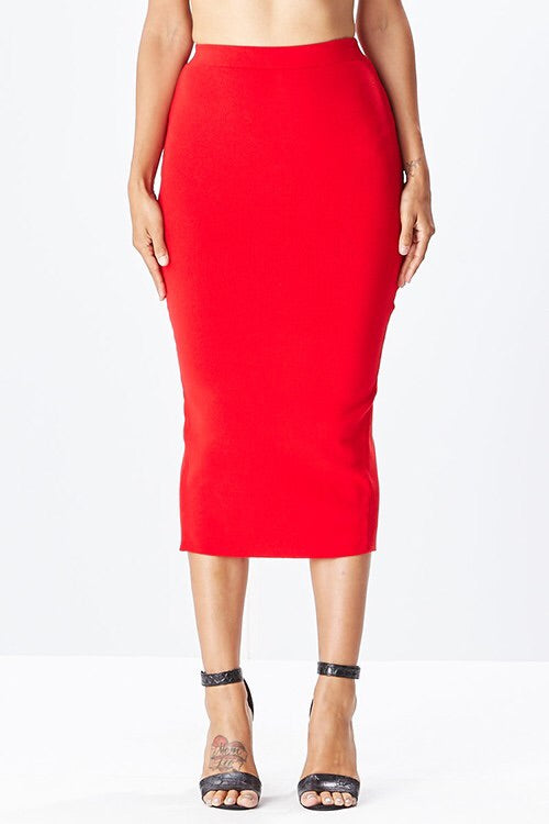 RIB Midi Skirt in Red