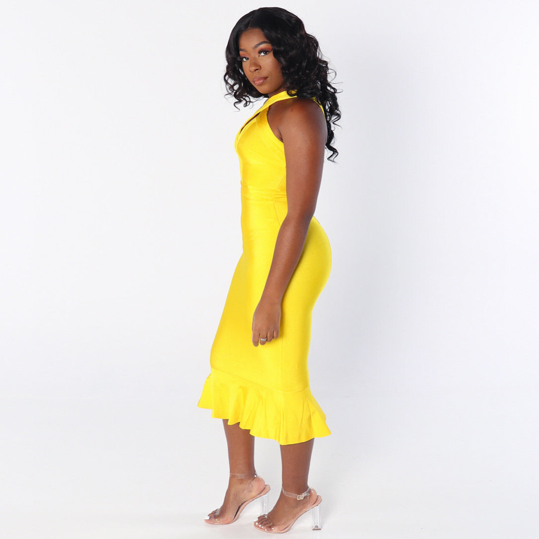LUNA Front Criss Cross Mermaid Bandage Dress in Yellow – LauriEva