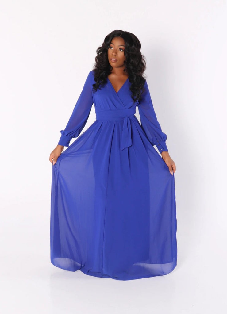 Royal blue chiffon maxi dress Clearance