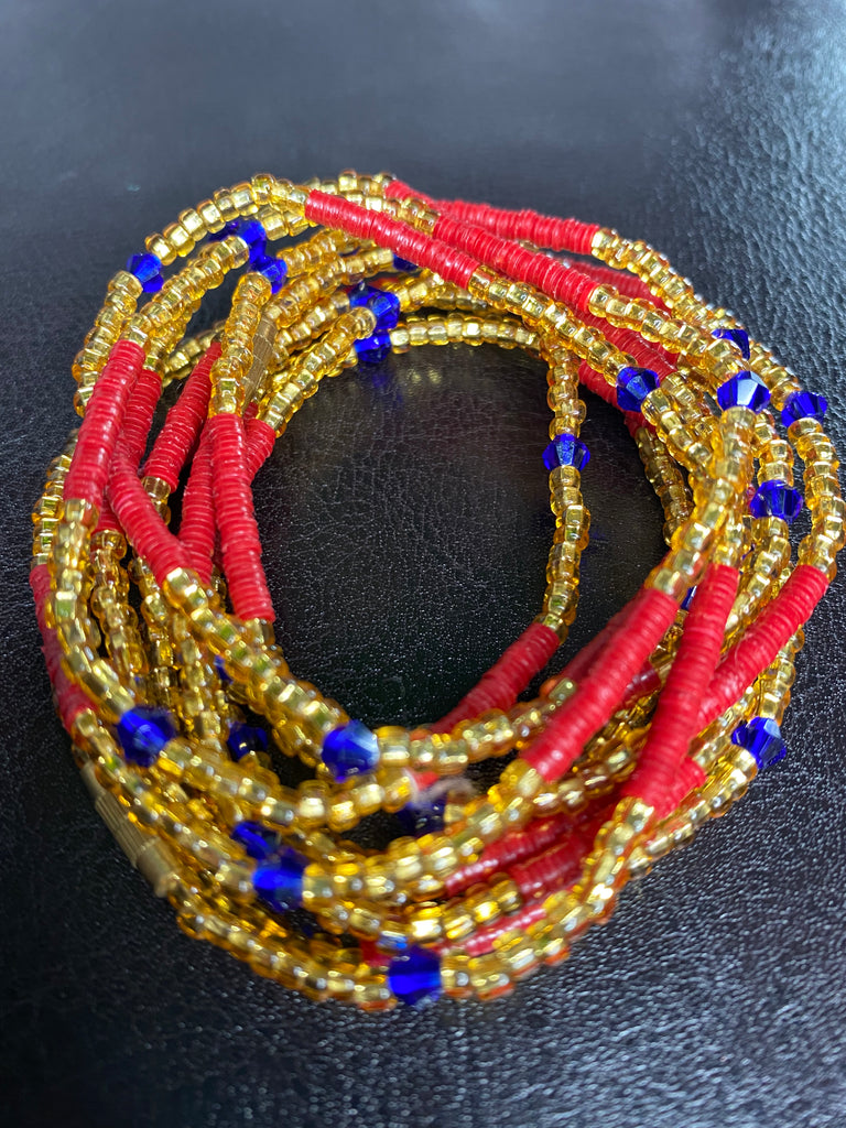 Adjustable Waist Beads Black,gold & Red, Silver Brass Clasp, Belly