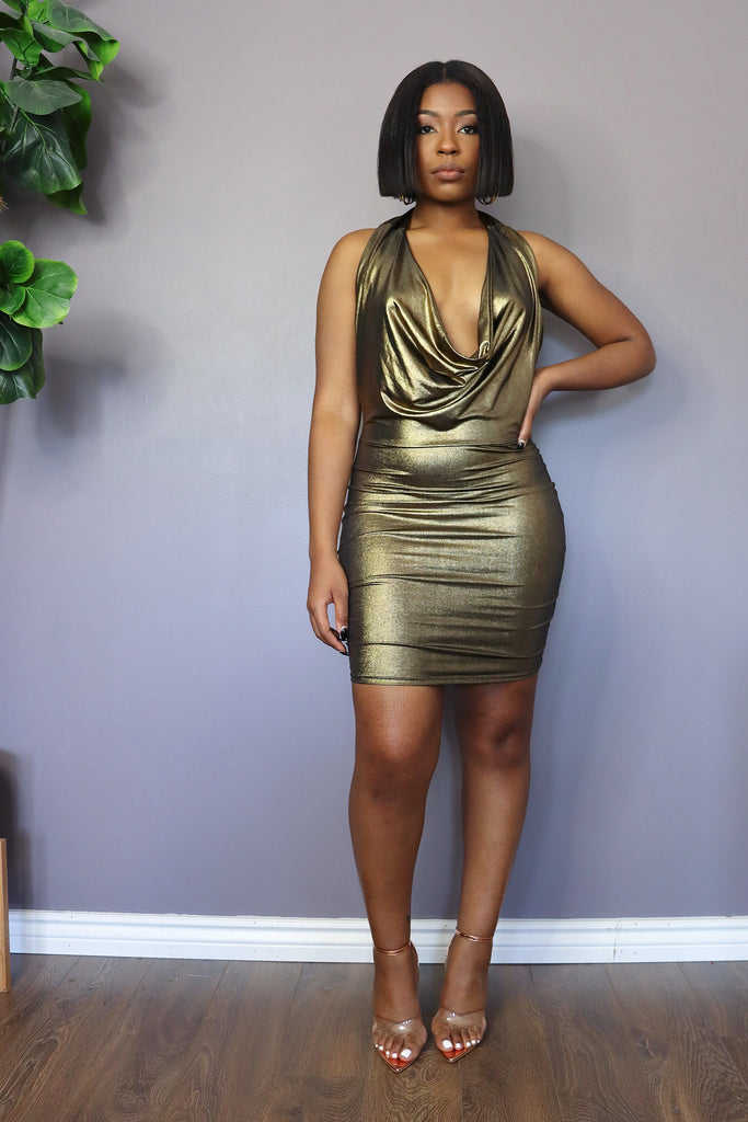 FOOL FOR YOU Metallic Gold Dress LauriEva FOOL FOR YOU Metallic Gold Dress LauriEva