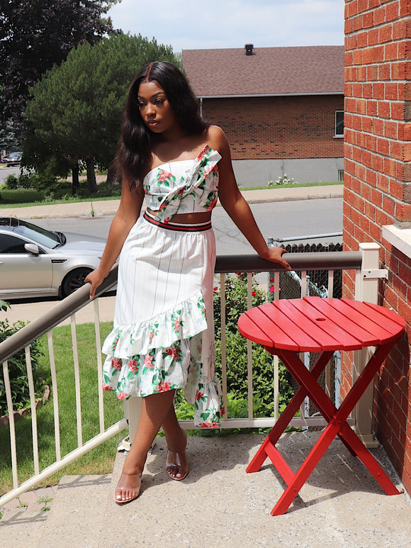 WHITE & GREEN FLORAL SET  (Skirt)