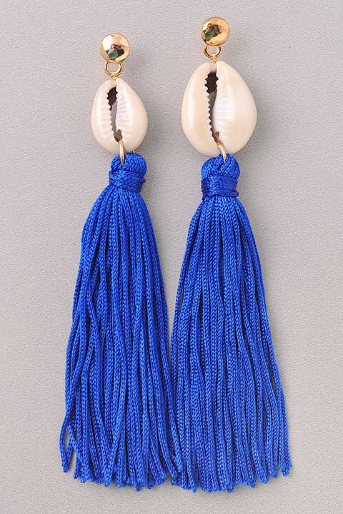 SEA SHELL Tassel Earrings in Royal blue